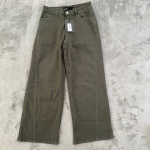 NWT Indigo Six Olive Green Seamed Wide Leg Jeans Women's 4